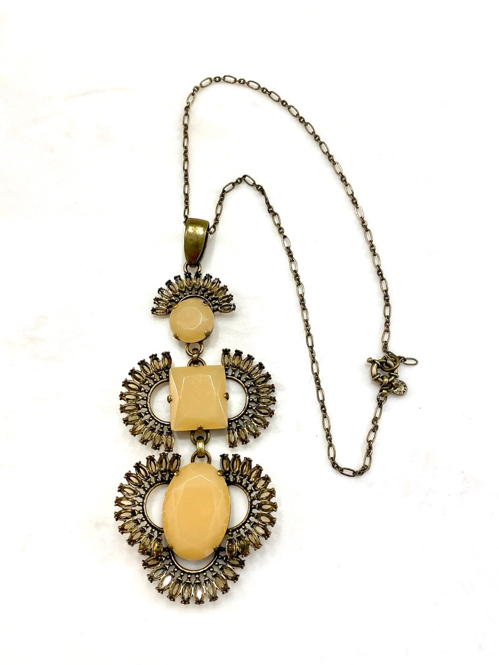J. Crew Tiered Sunburst Art Deco Pendant Necklace Beige Peach Geometric Boho